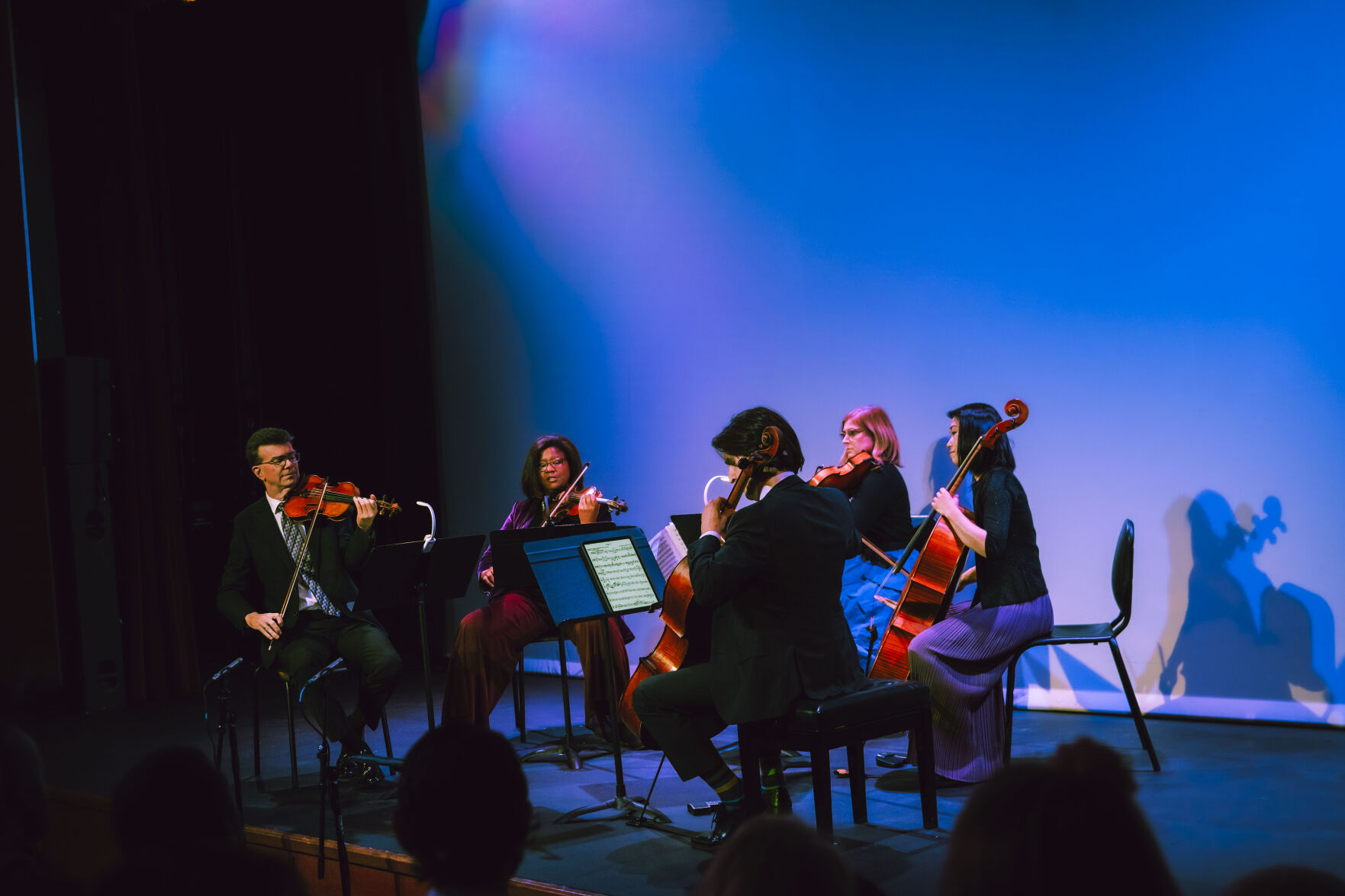 String quintet: St. John and Dr. Cherry on violin, Suzanne LeFevre (viola), Shino Hayashi & Philip Borter (both on cello)